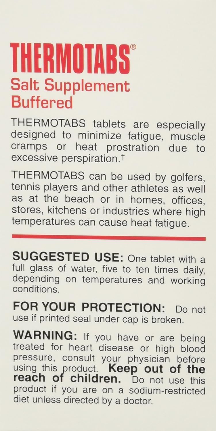 Thermotabs Buffered Salt Supplement - Pack of 3 Bottles with 100 Tablets Each for Muscle Cramps and Heat Prostration - Image 3
